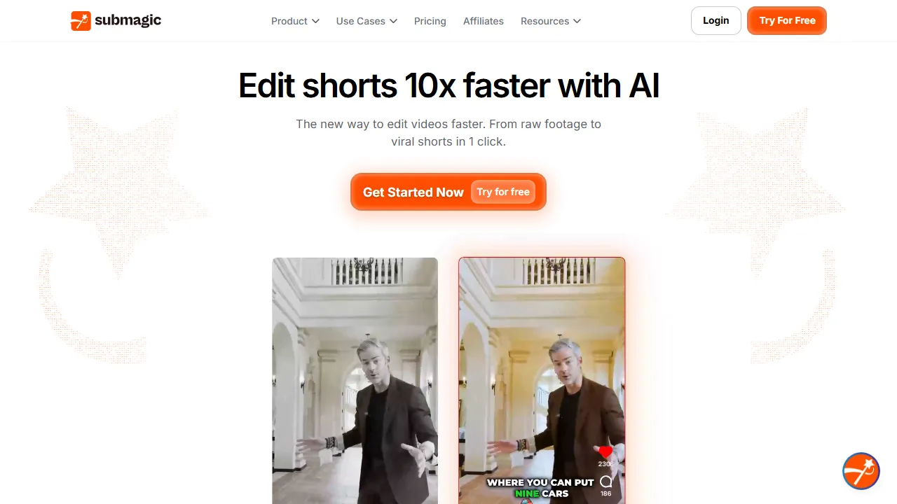 Submagic homepage, video AI tool