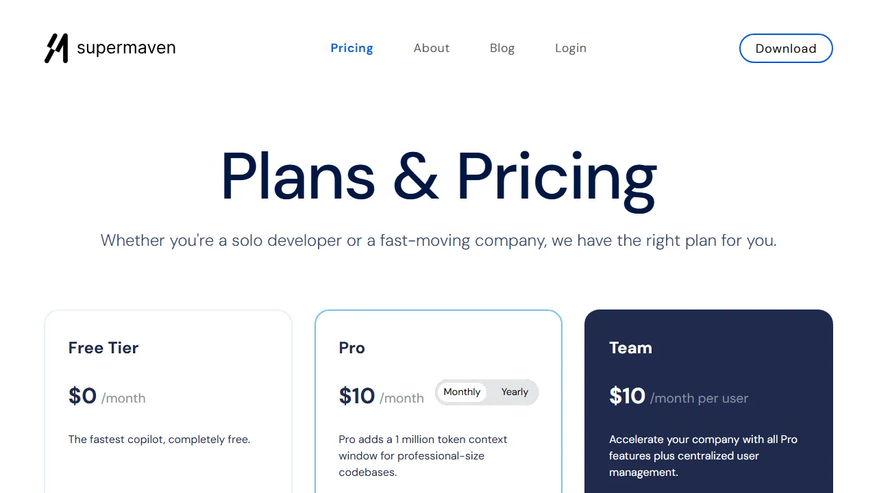 Supermaven pricing page: plans and rates