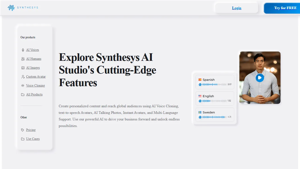 Synthesys features, video AI tool