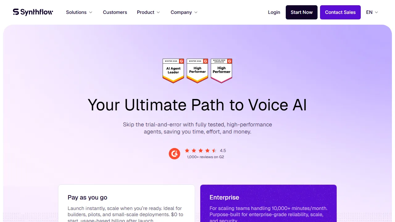 Synthflow pricing page: plans and rates