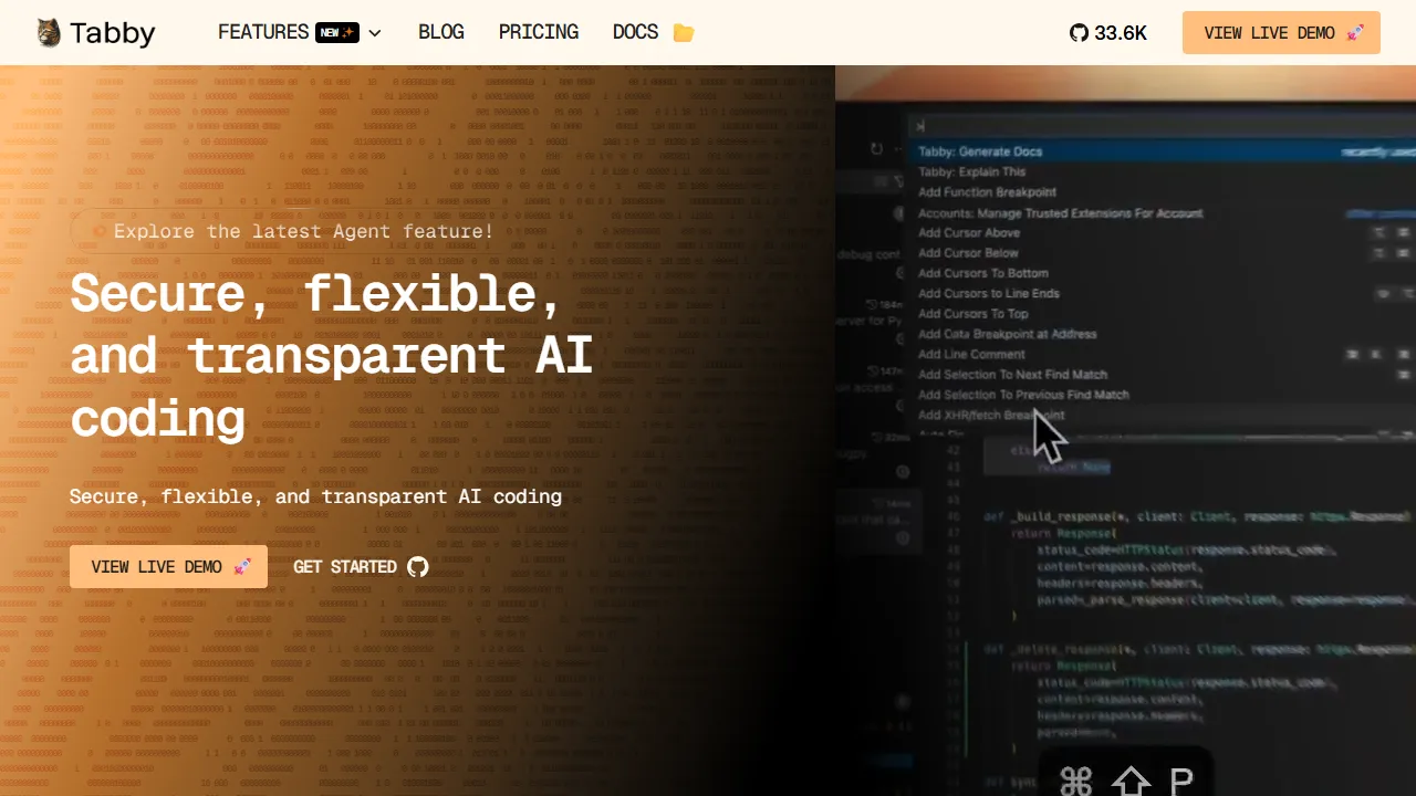 Tabby homepage, code AI tool