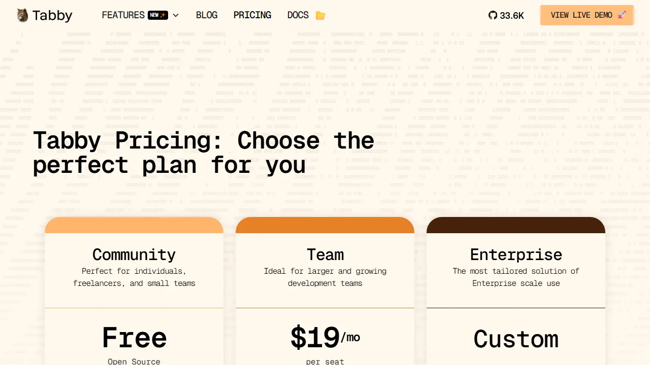 Tabby pricing page: plans and rates