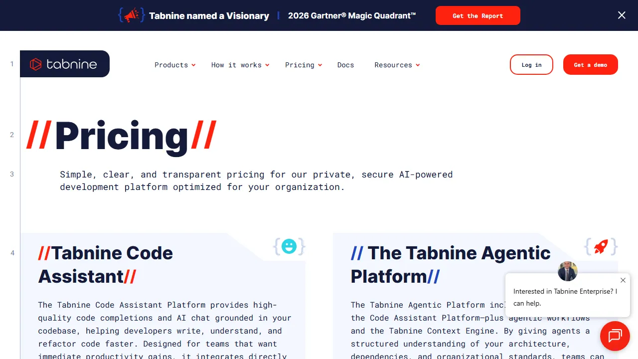 Tabnine pricing page: plans and rates
