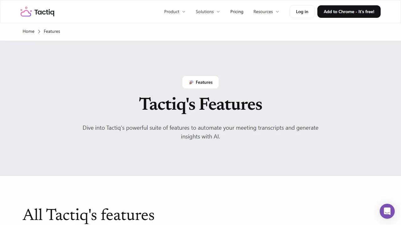 Tactiq features, productivity AI tool