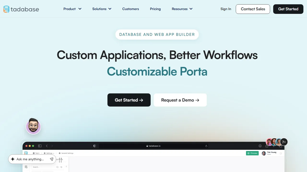 Tadabase homepage, no-code AI tool