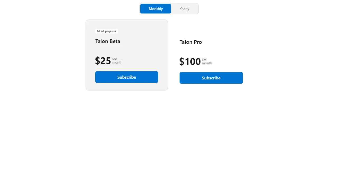 Talon Voice pricing page: plans and rates