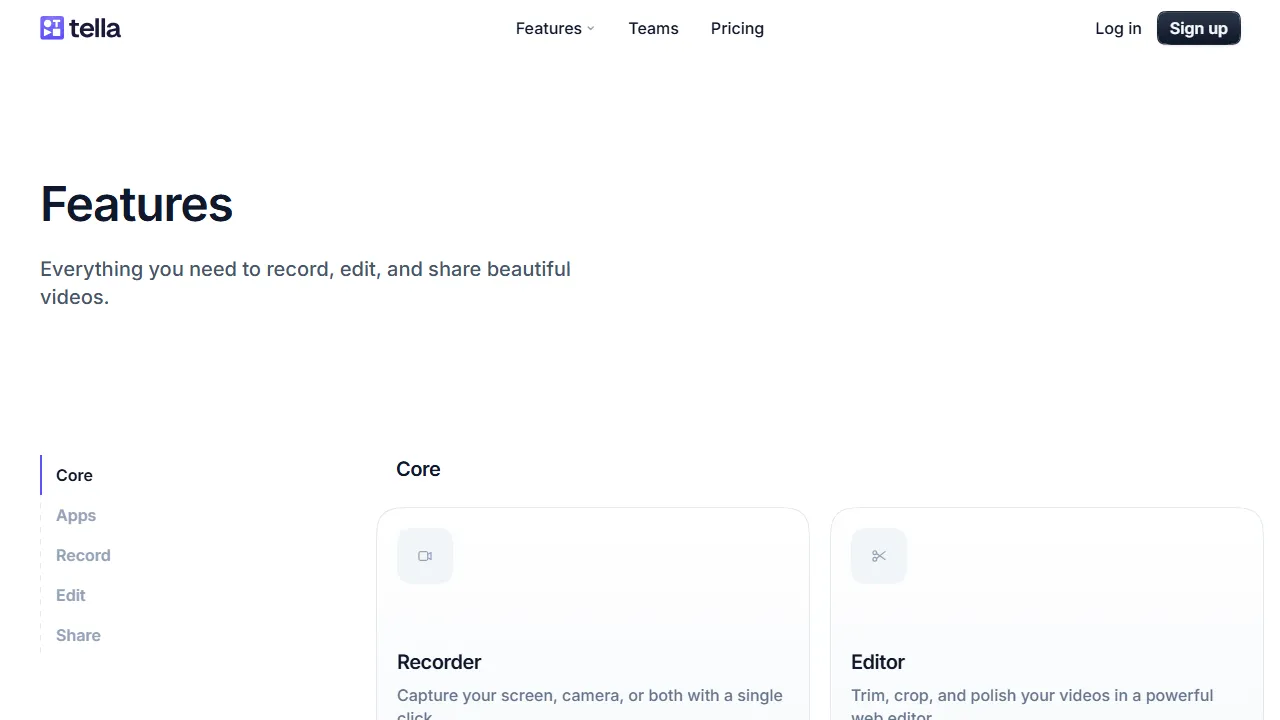 Tella features, video AI tool