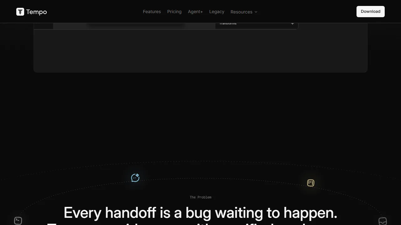 Tempo homepage, no-code AI tool