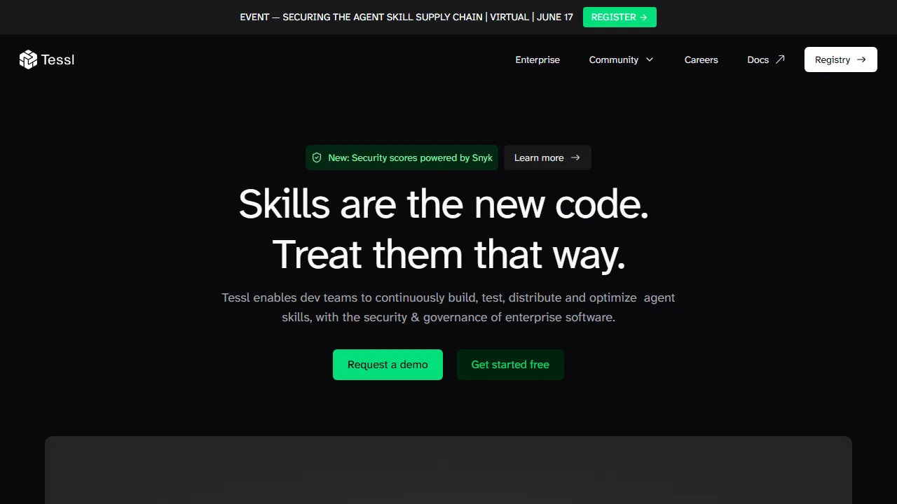 Tessl homepage, code AI tool