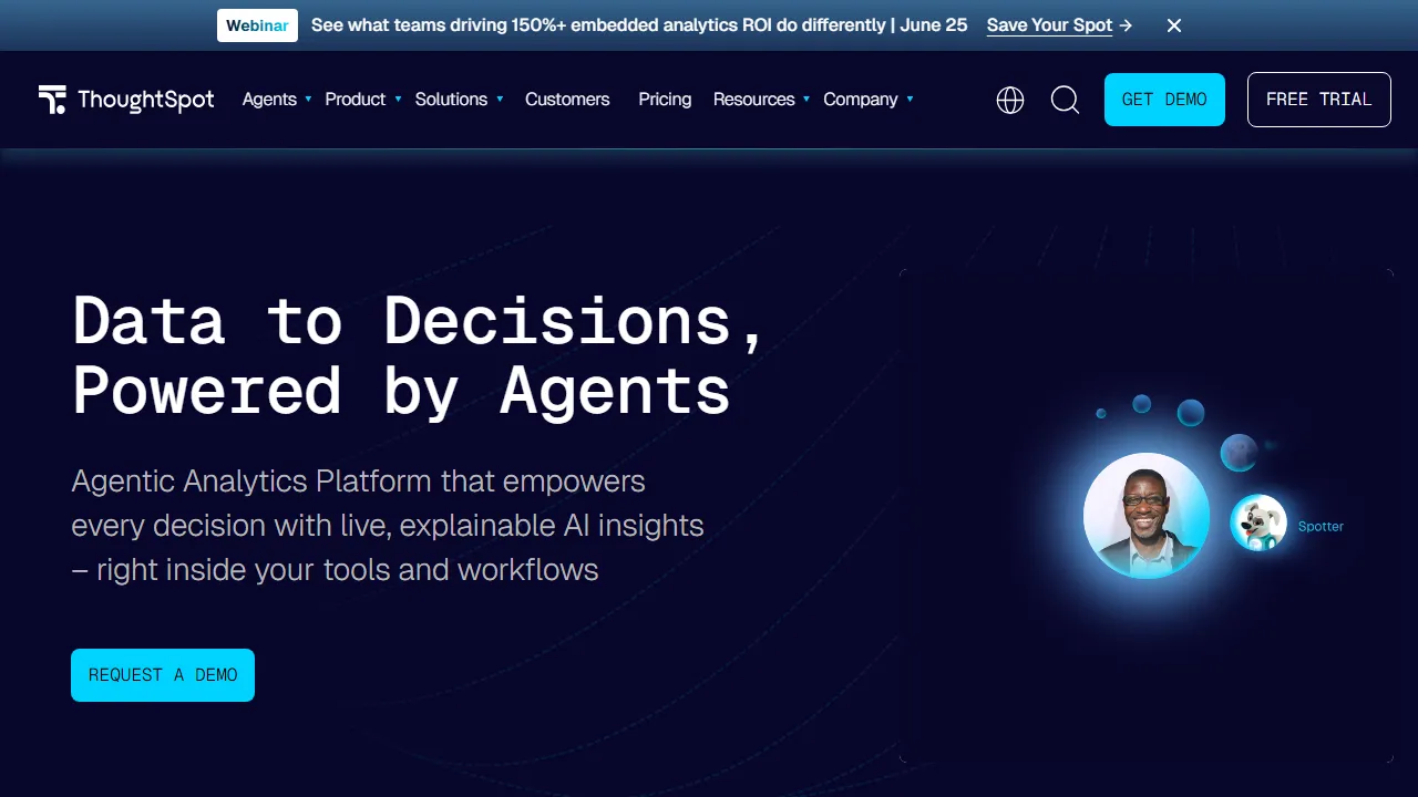 ThoughtSpot homepage, data & analysis AI tool