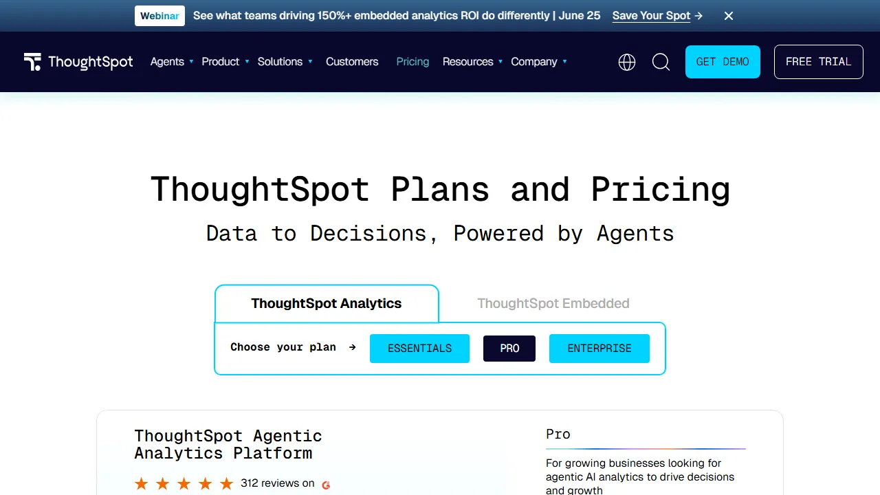 ThoughtSpot pricing page: plans and rates