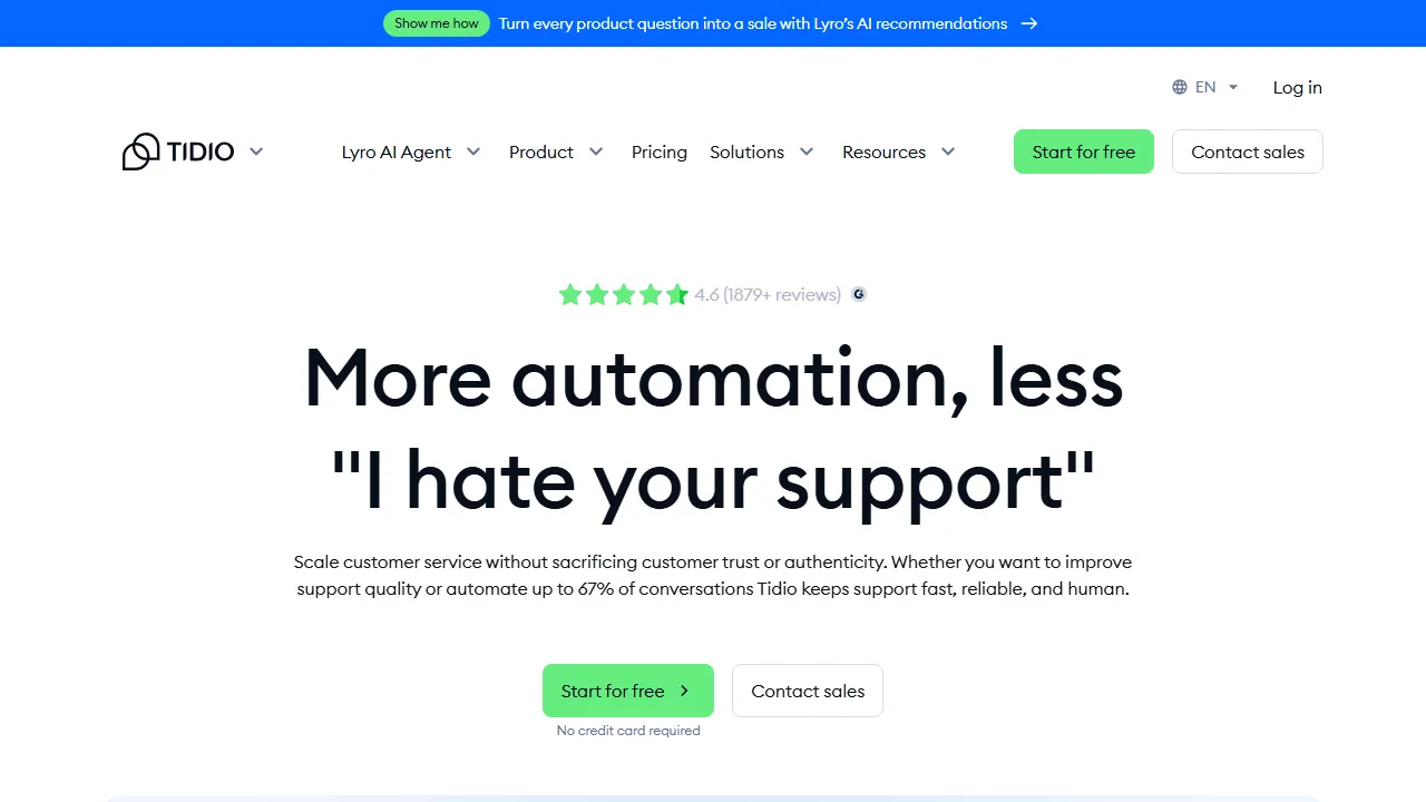 Tidio homepage, customer support & sales AI tool