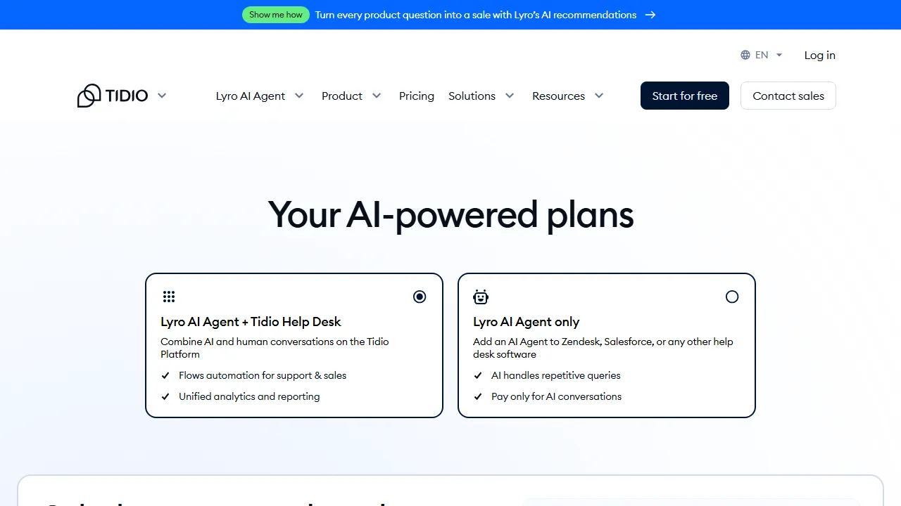 Tidio pricing page: plans and rates