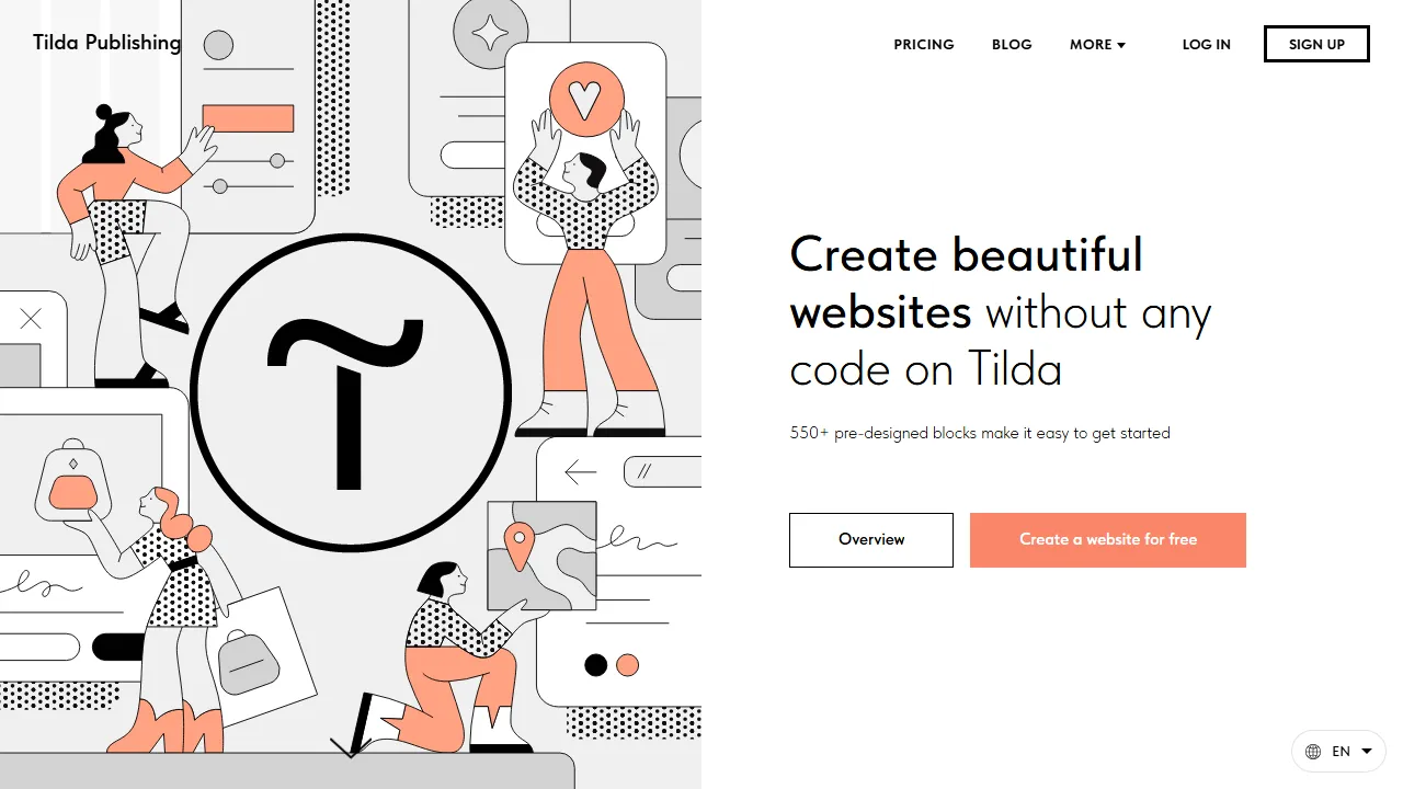 Tilda homepage, no-code AI tool