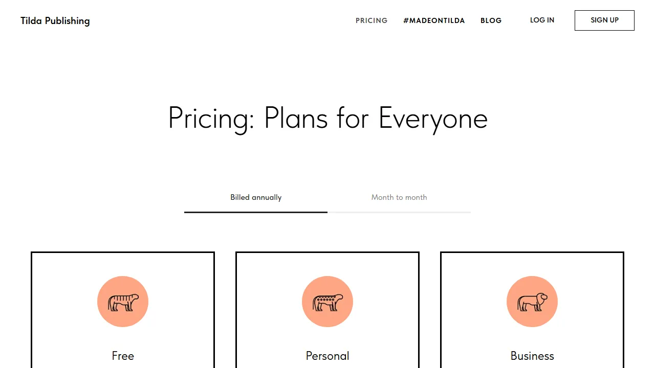 Tilda pricing page: plans and rates