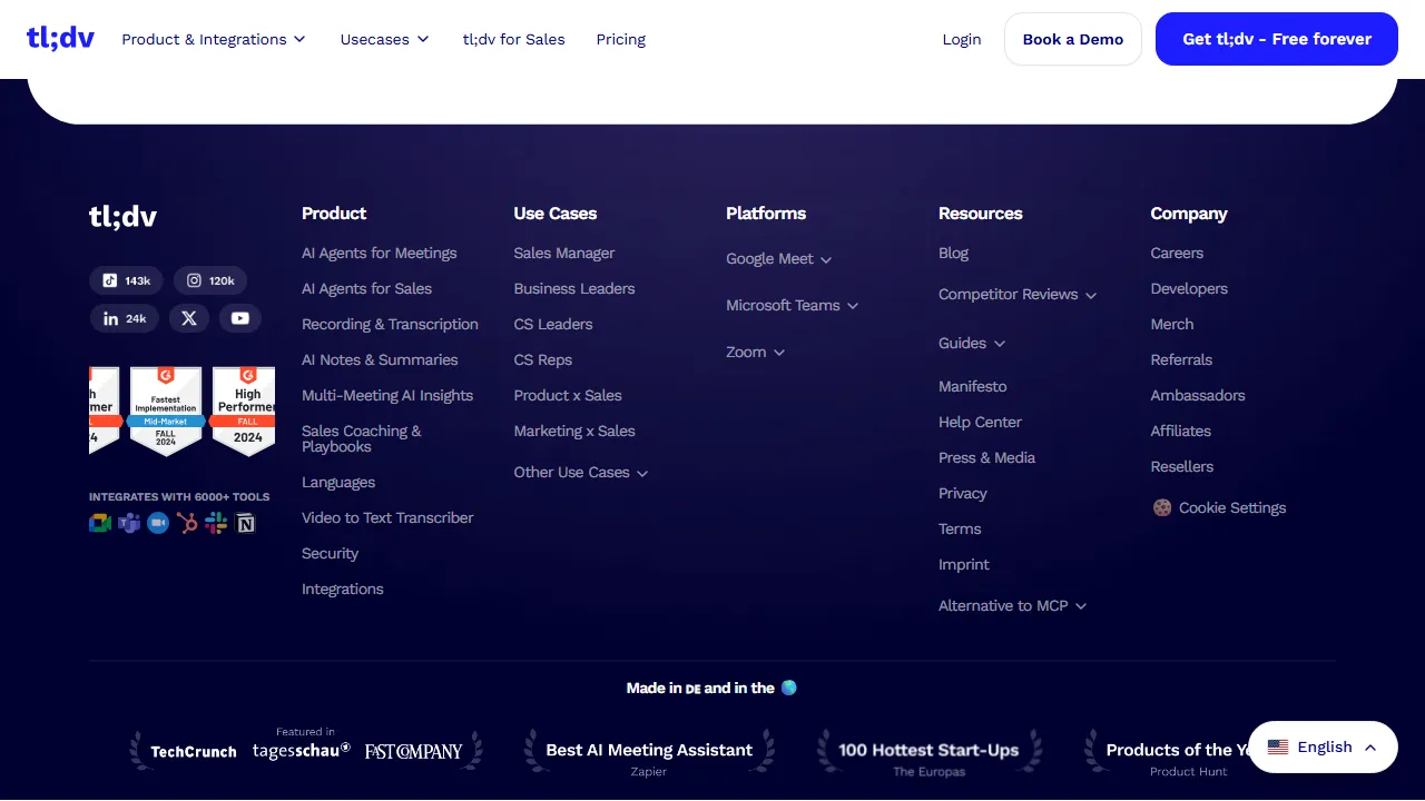 tl;dv features, transcription & meetings AI tool