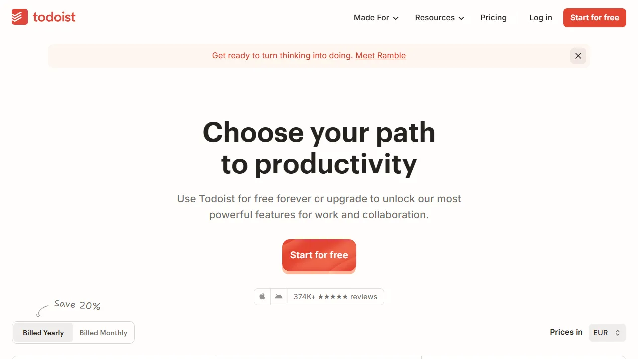 Todoist AI pricing page: plans and rates