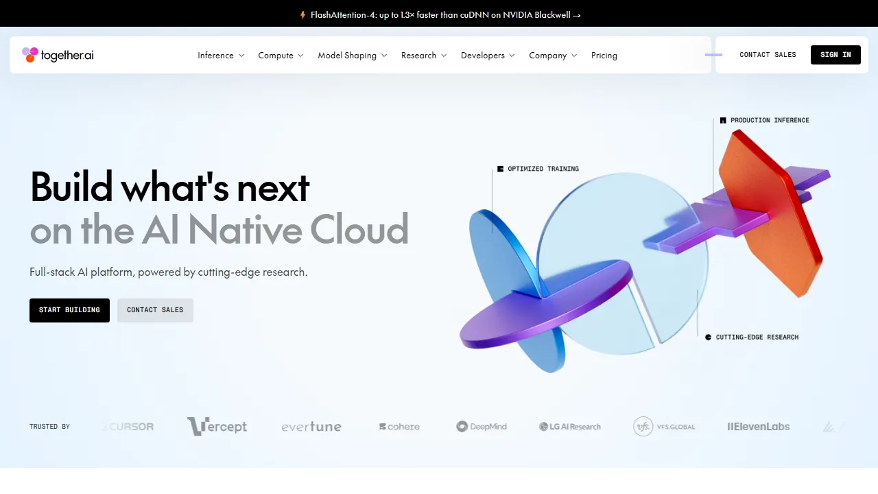 Together AI homepage, chat & models AI tool
