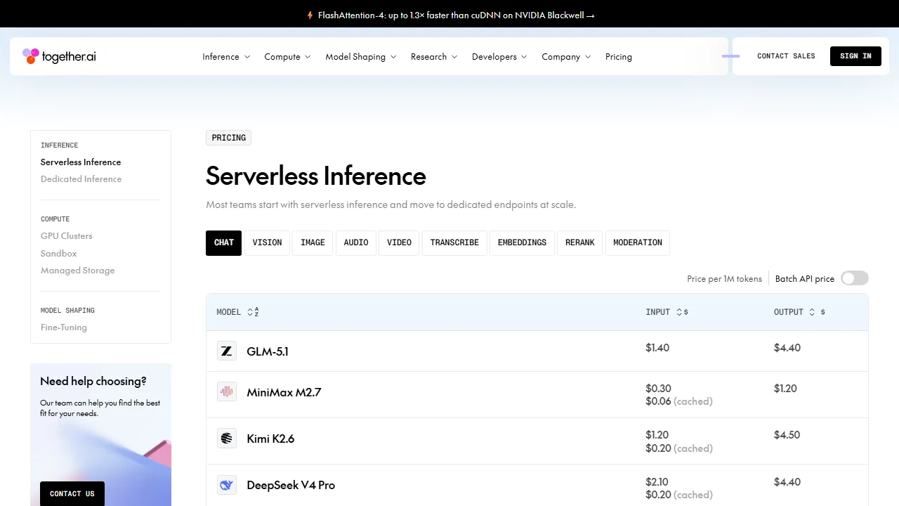 Together AI pricing page: plans and rates