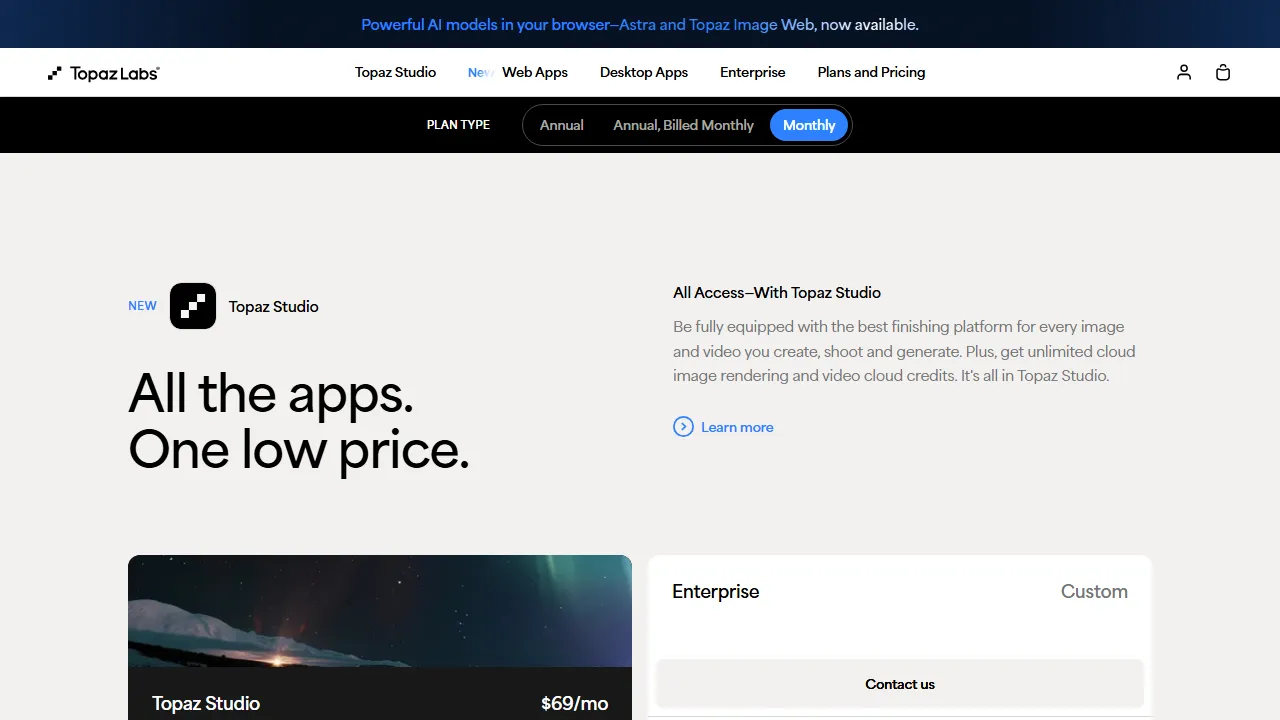 Topaz Photo AI pricing page: plans and rates