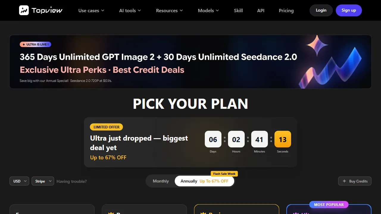Topview AI pricing page: plans and rates