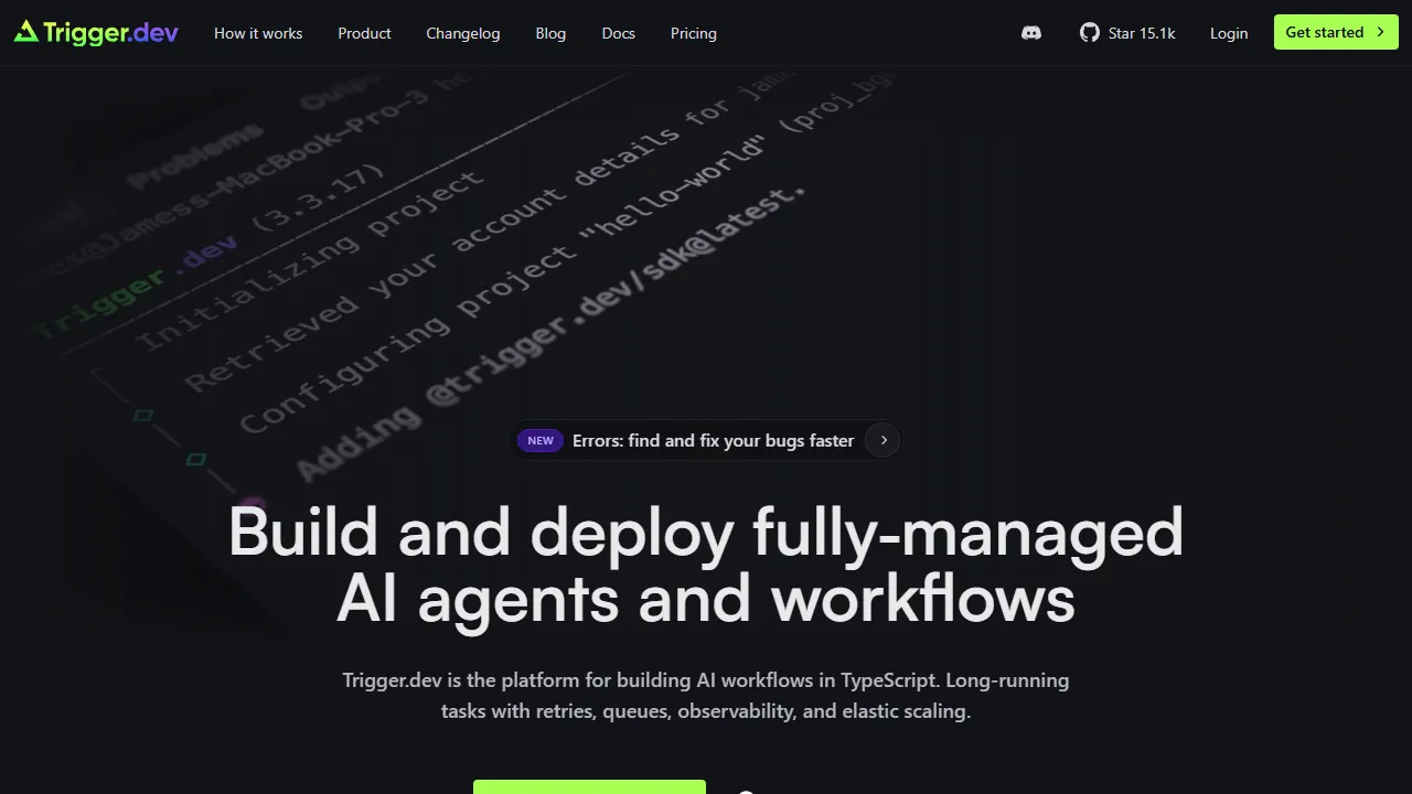 Trigger.dev homepage, automation AI tool