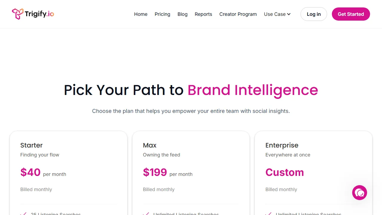 Trigify pricing page: plans and rates