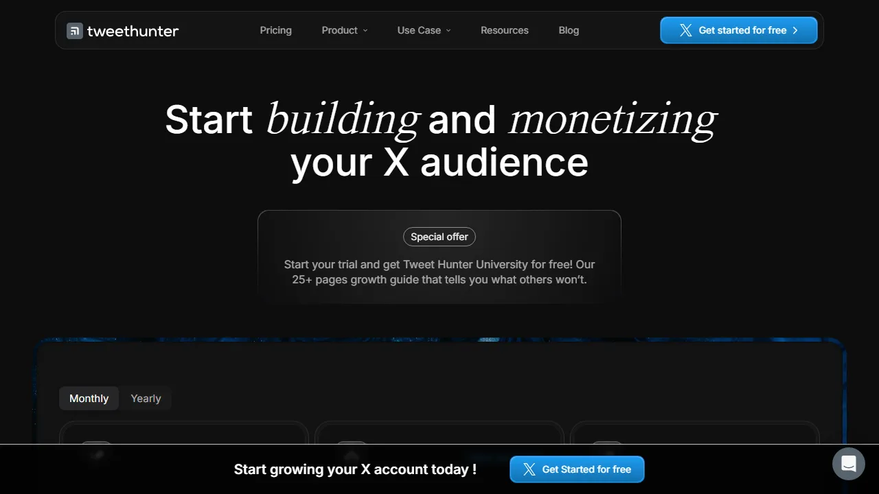 Tweet Hunter pricing page: plans and rates