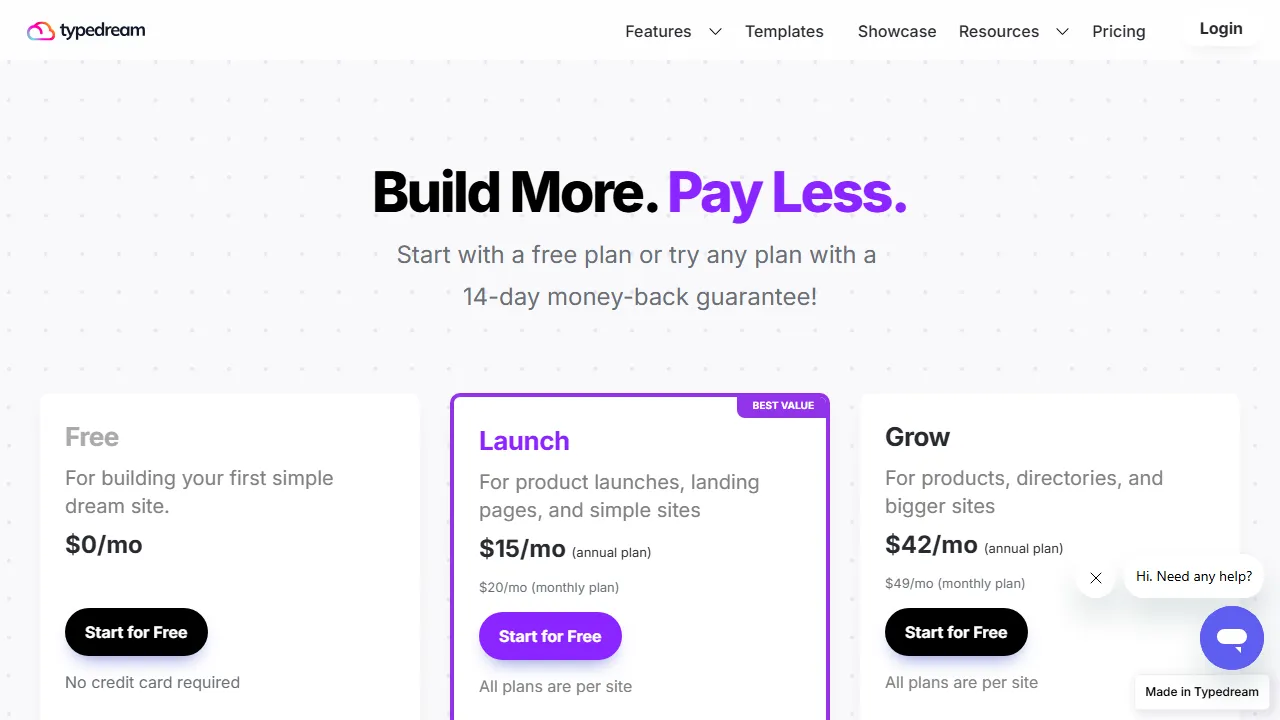 Typedream pricing page: plans and rates