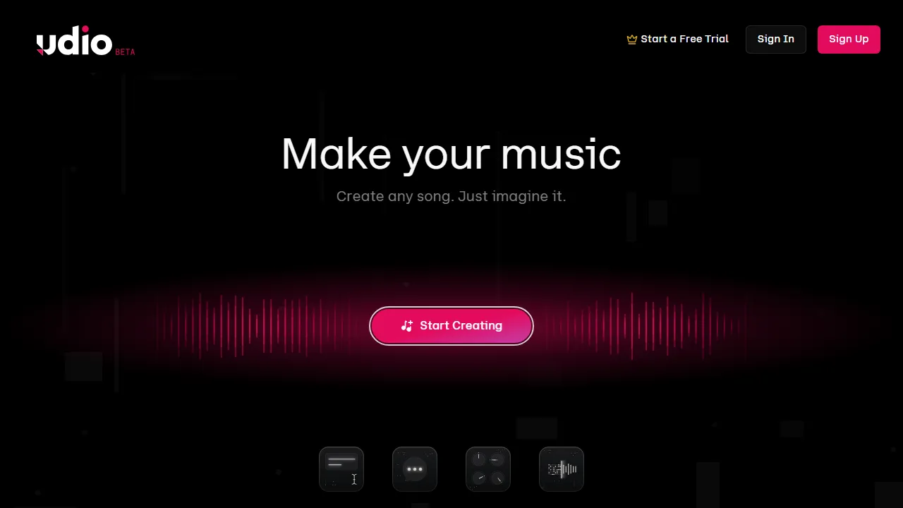 Udio homepage, music AI tool