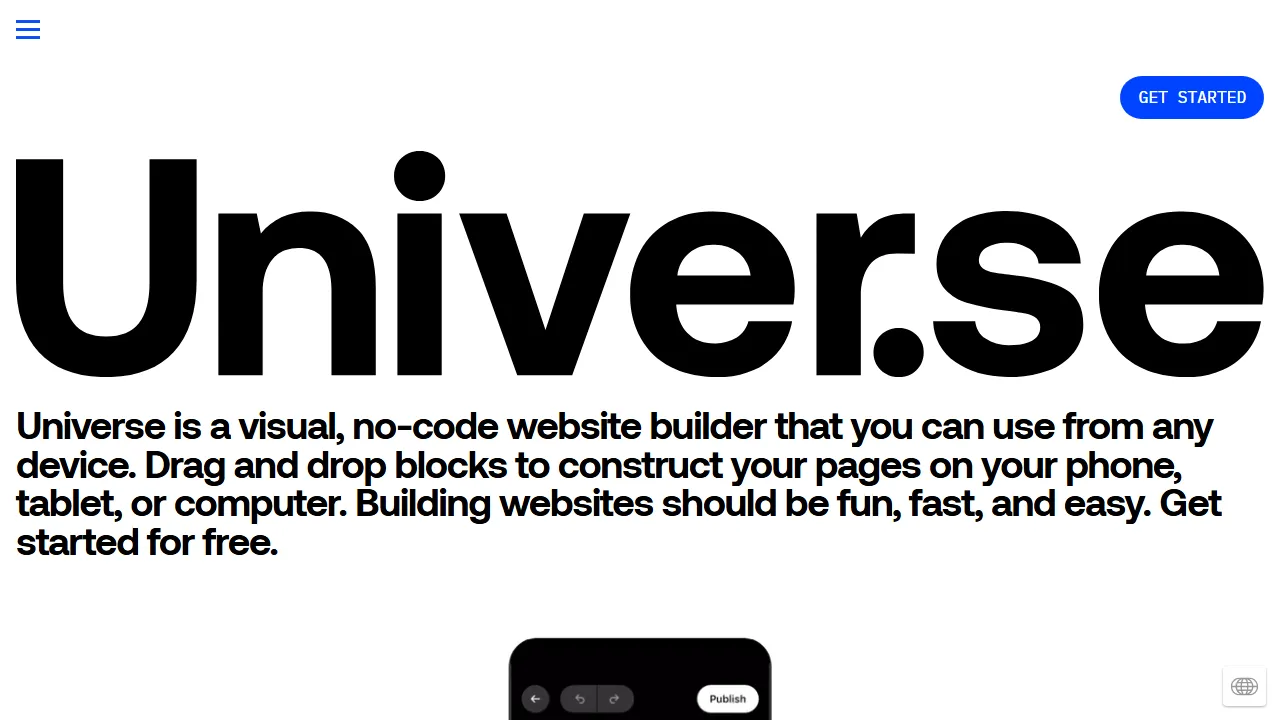 Universe homepage, no-code AI tool