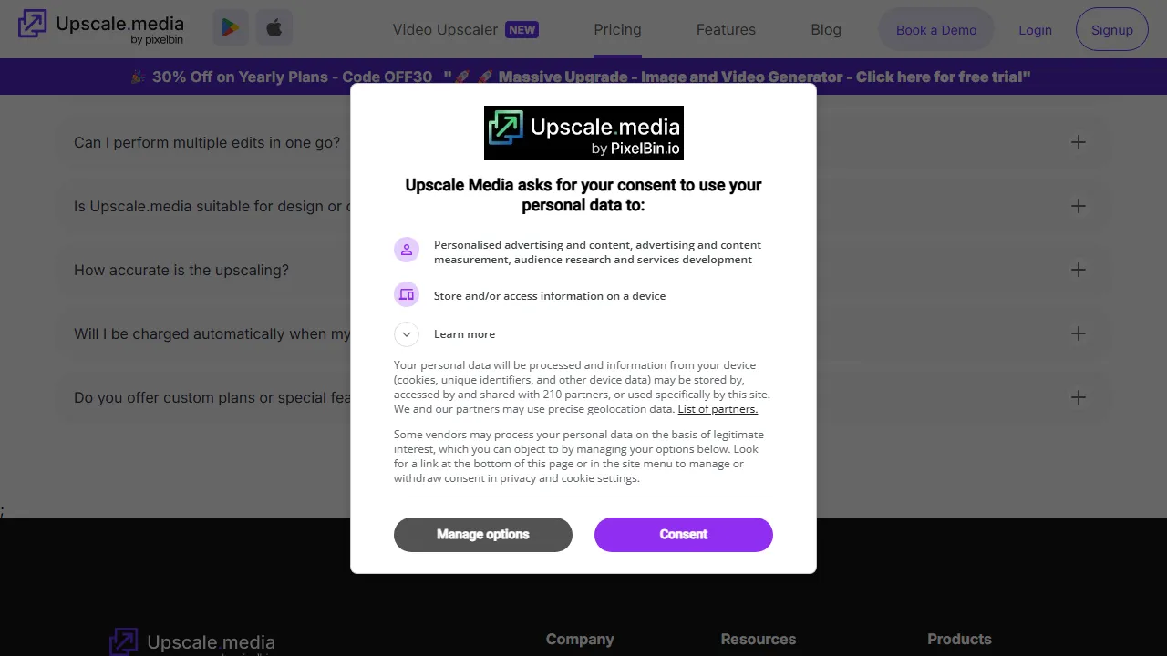 Upscale.media pricing page: plans and rates