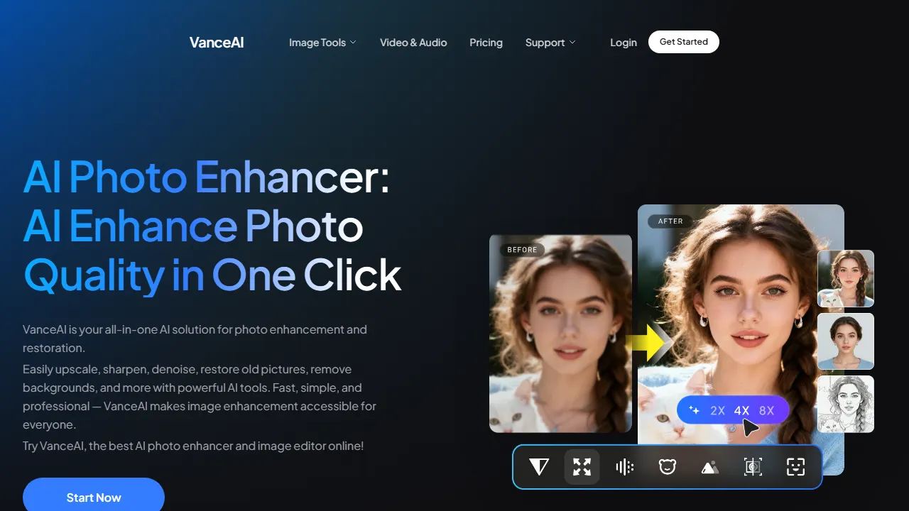 Vance AI homepage, image AI tool