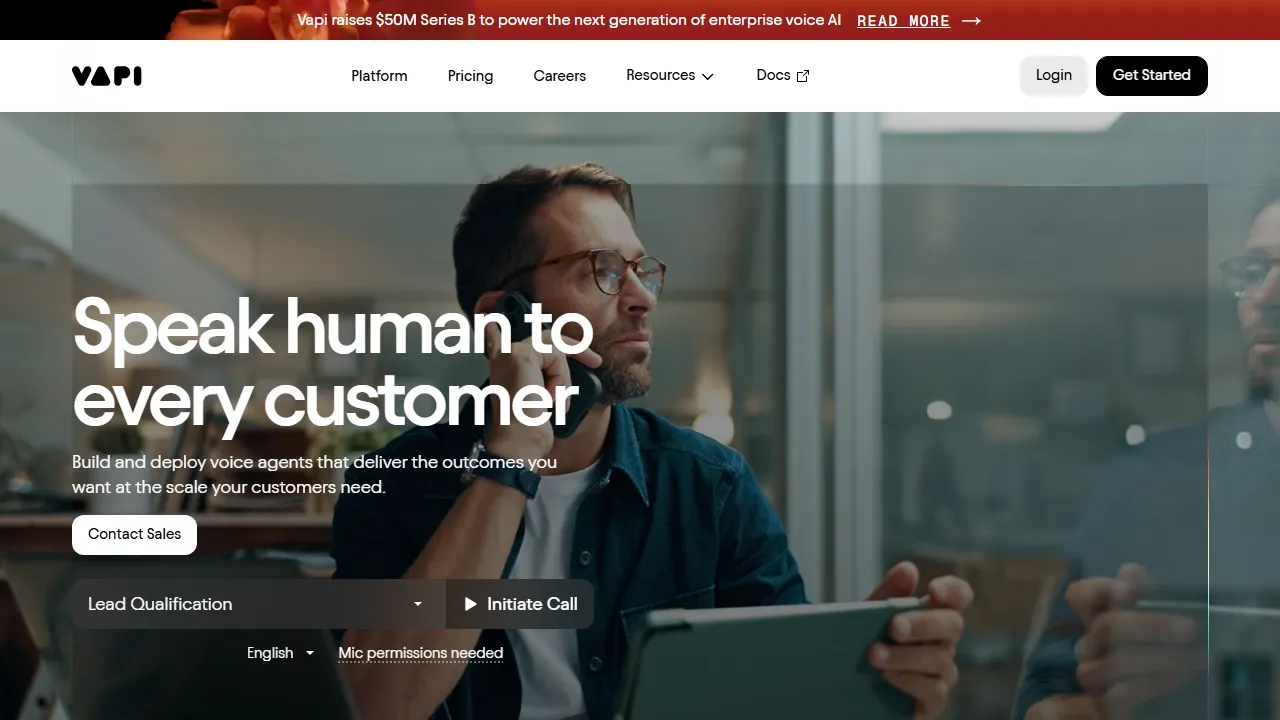 Vapi homepage, voice & audio AI tool