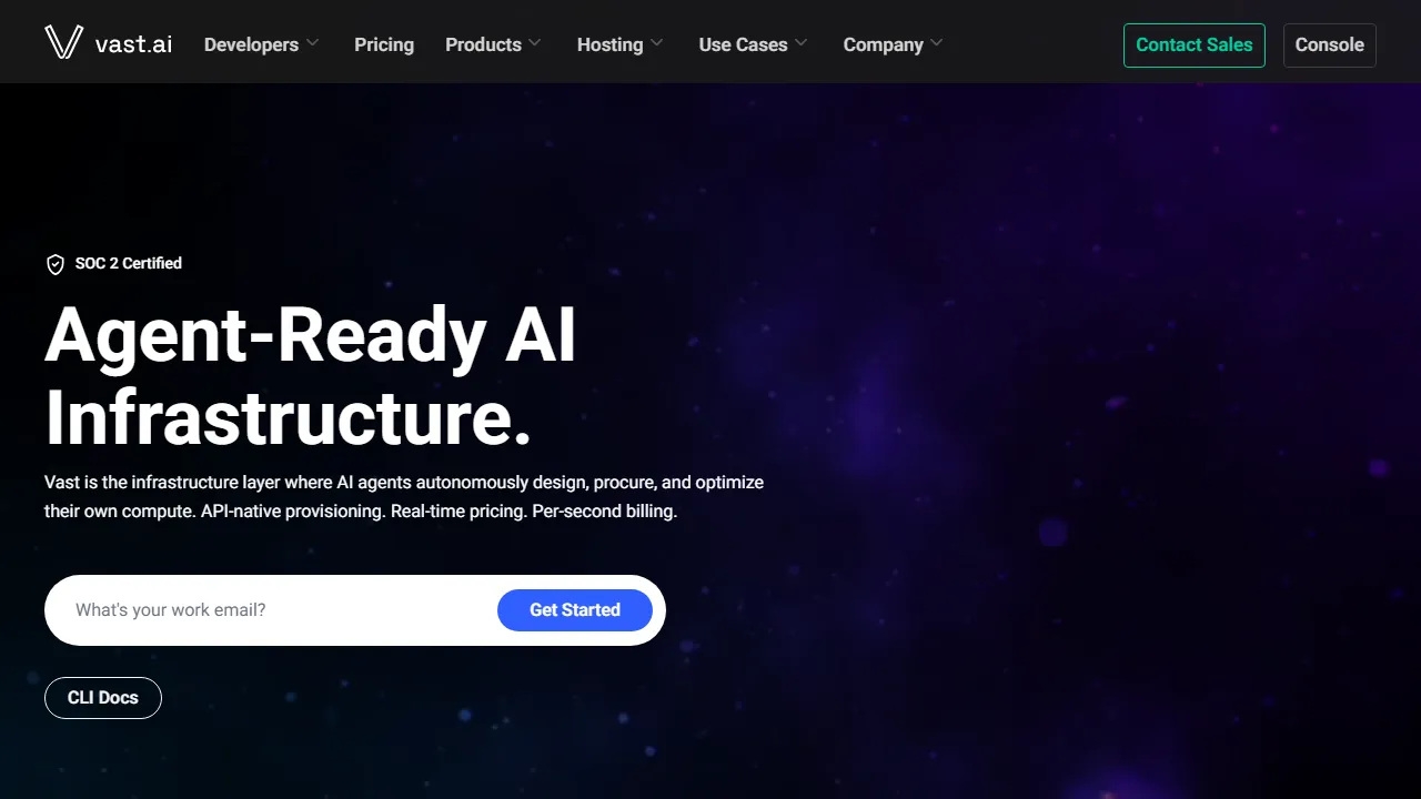Vast.ai homepage, code AI tool