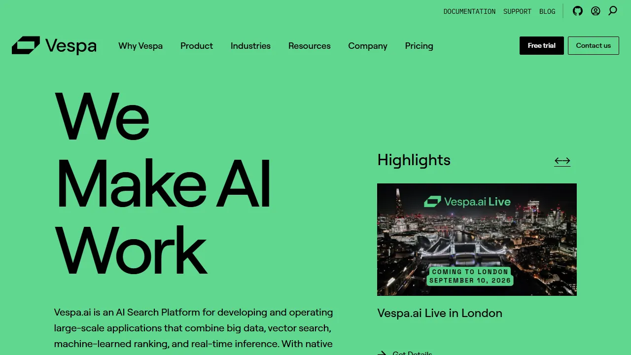 Vespa homepage, data & analysis AI tool