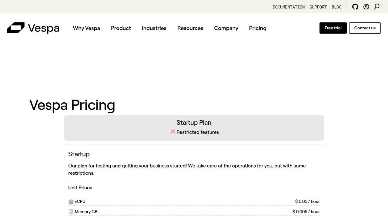 Vespa pricing page: plans and rates