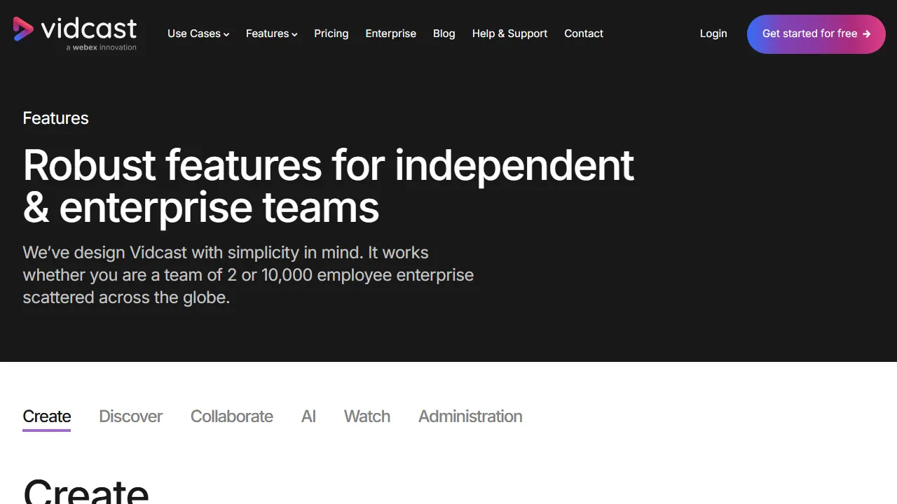 Vidcast features, presentation AI tool