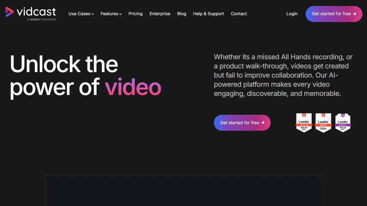 Vidcast homepage, presentation AI tool