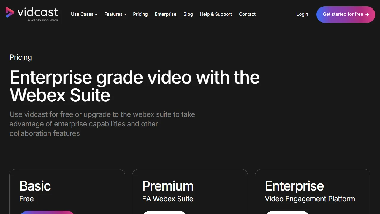 Vidcast pricing page: plans and rates