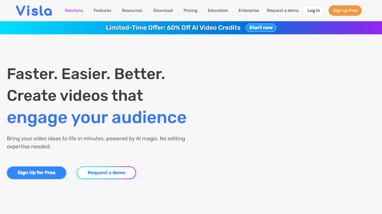Visla homepage, video AI tool