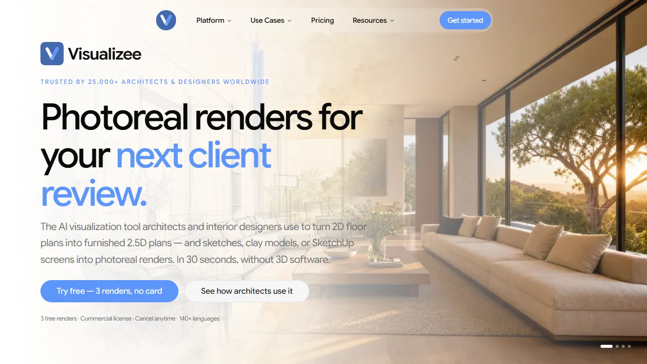 Visualizee homepage, image AI tool
