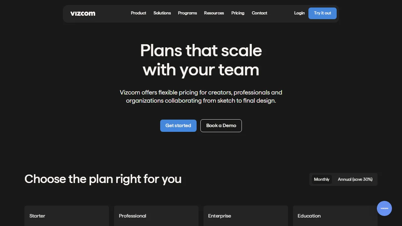 Vizcom pricing page: plans and rates