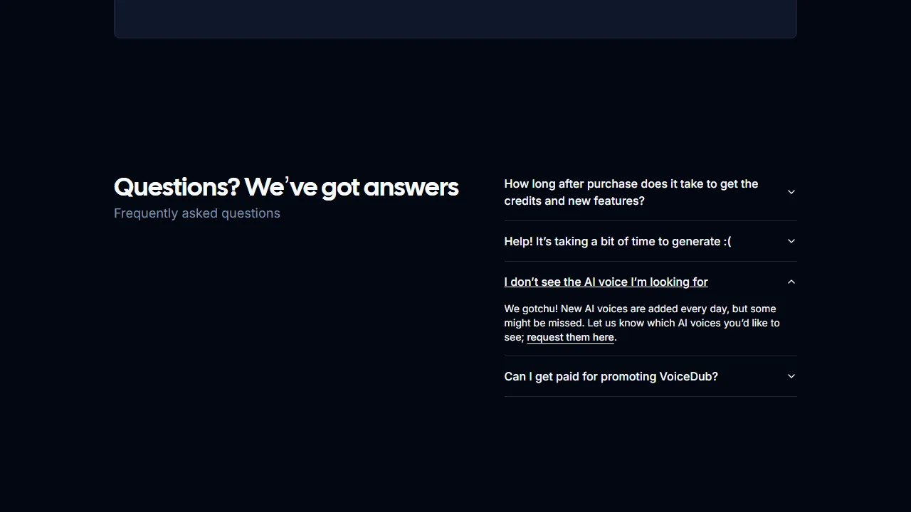 Voice Dub homepage, music AI tool
