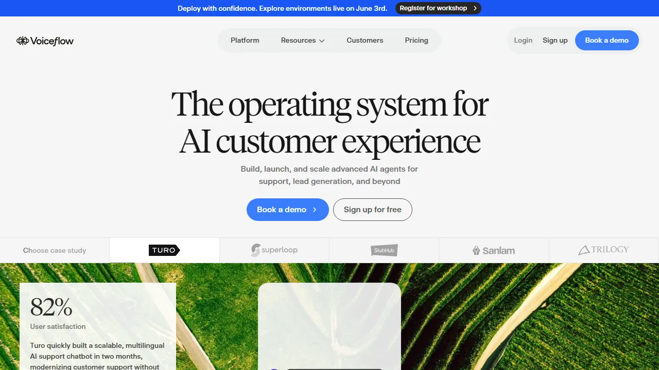 Voiceflow homepage, ai agents AI tool