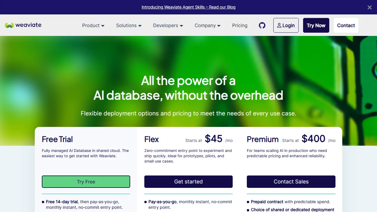 Weaviate pricing page: plans and rates