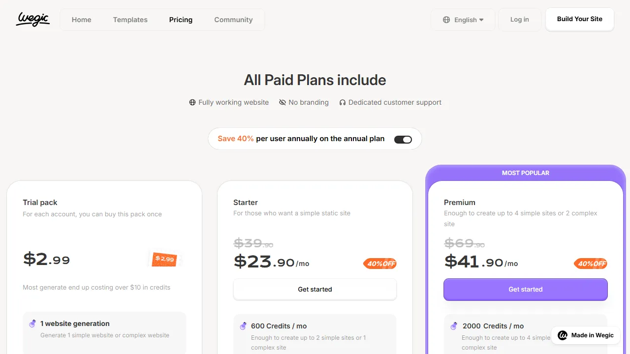 Wegic pricing page: plans and rates