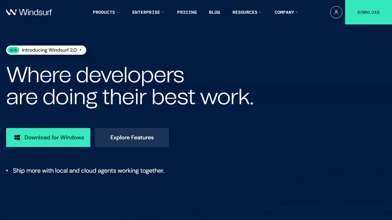 Windsurf homepage, code AI tool