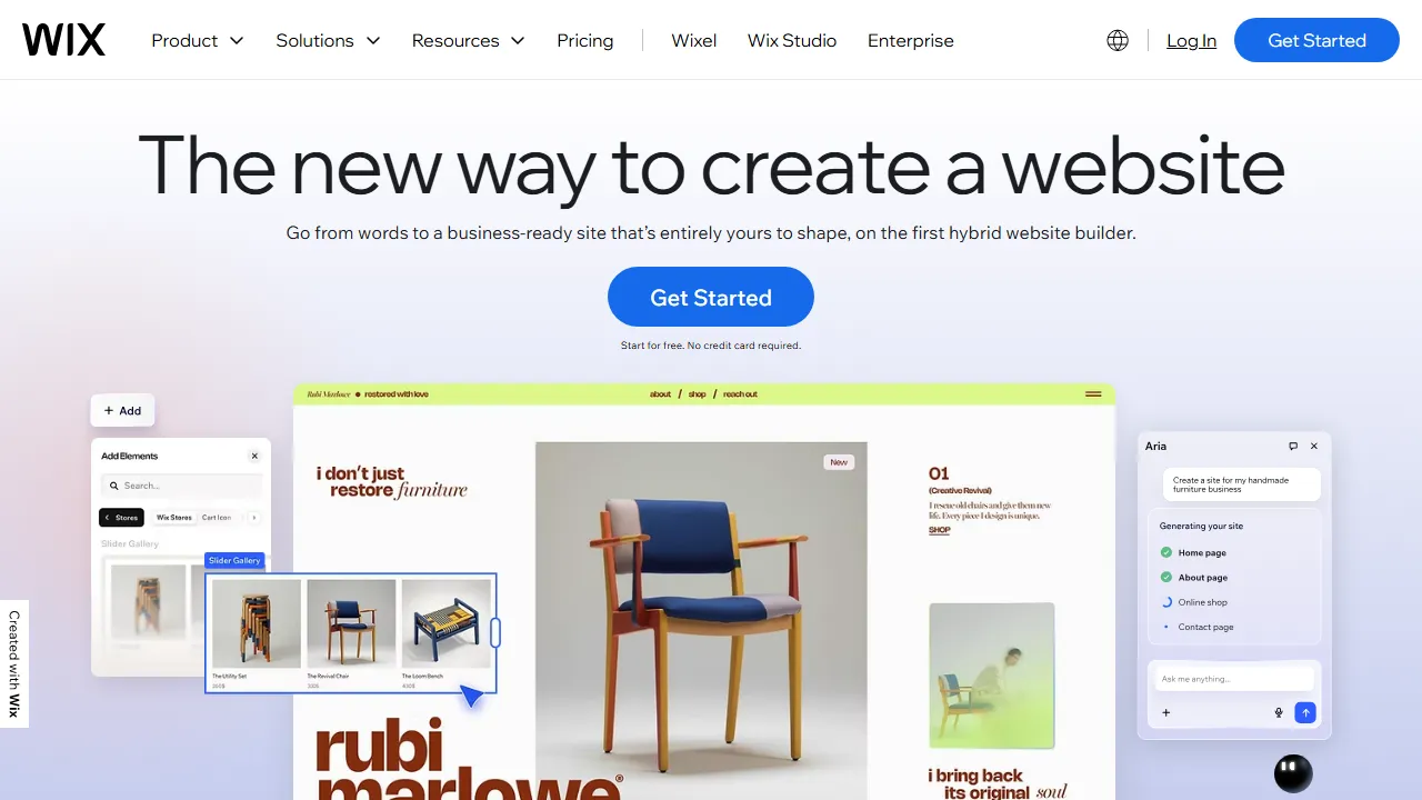 Wix Studio homepage, no-code AI tool