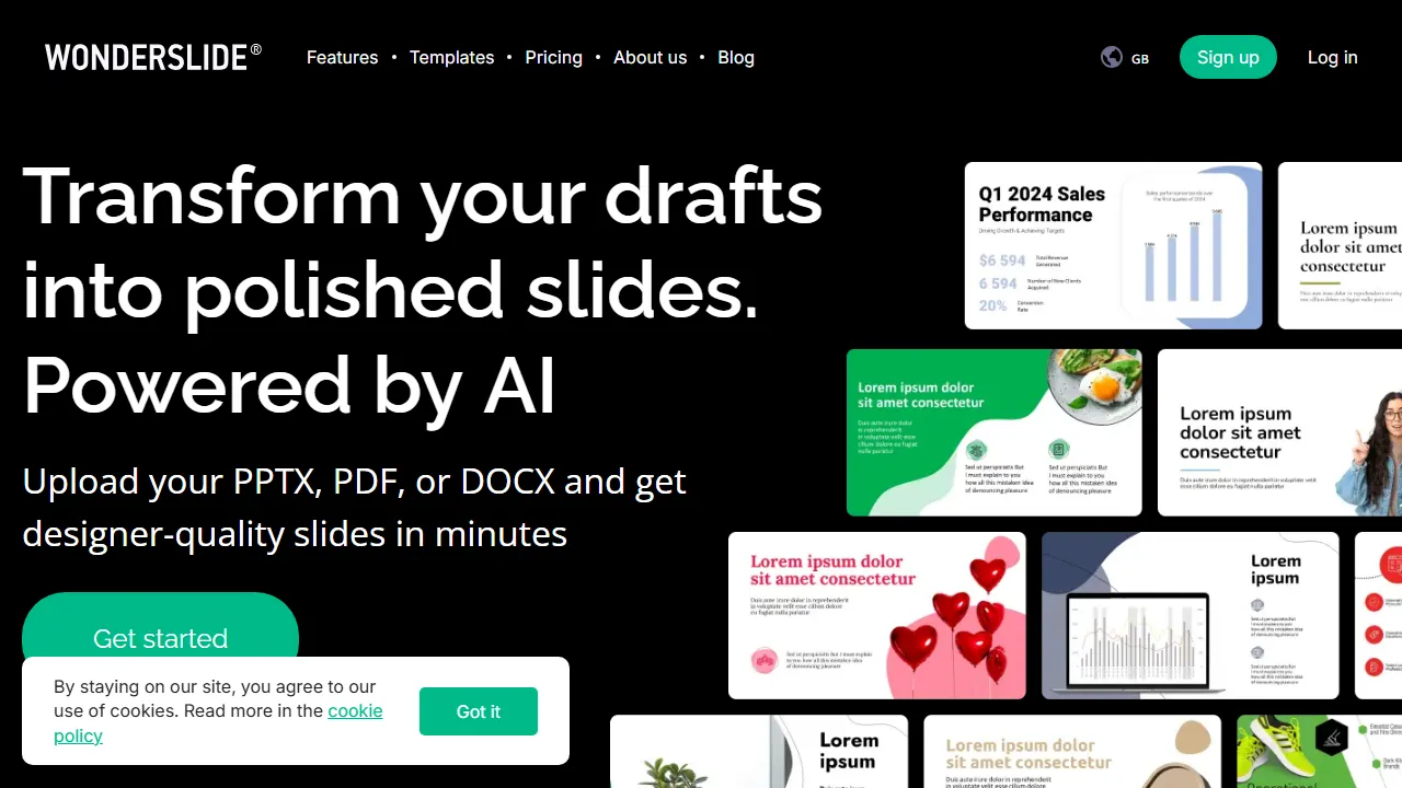 Wonderslide homepage, presentation AI tool